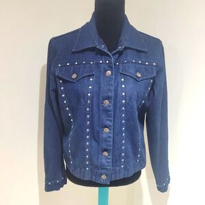 Nevada Women's Vintage 90s Cotton Silver Studded Denim Jacket Medium Blue Spring